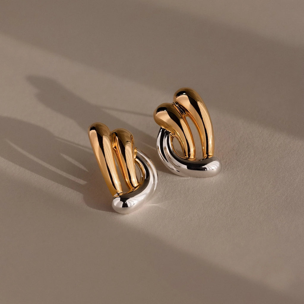 Mixed Metal Raindrop Studs Silver 18K Gold Plated