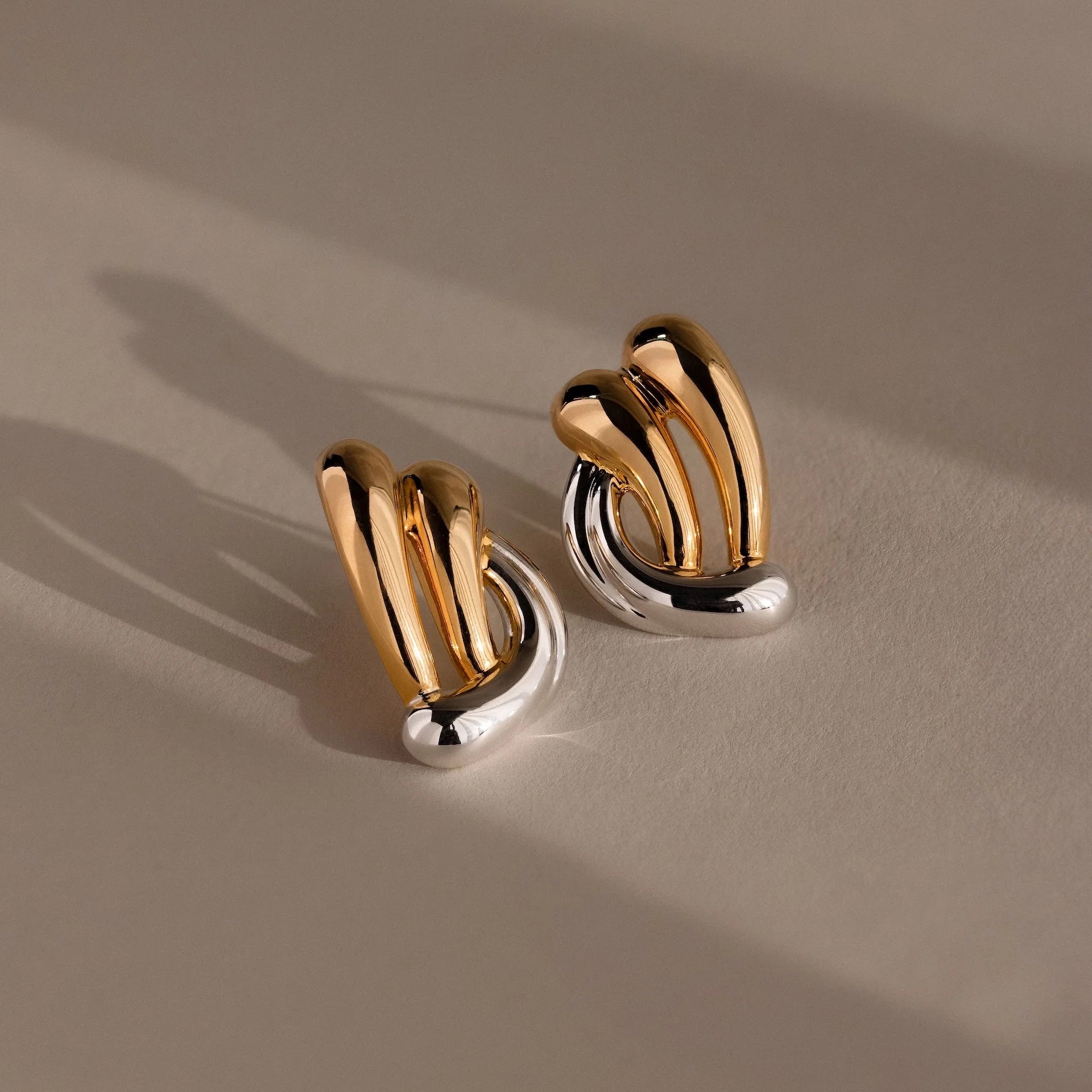 Mixed Metal Raindrop Studs Silver 18K Gold Plated