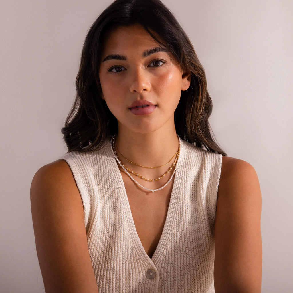 Eternity Pearl Choker Necklace Silver 18K Gold Plated
