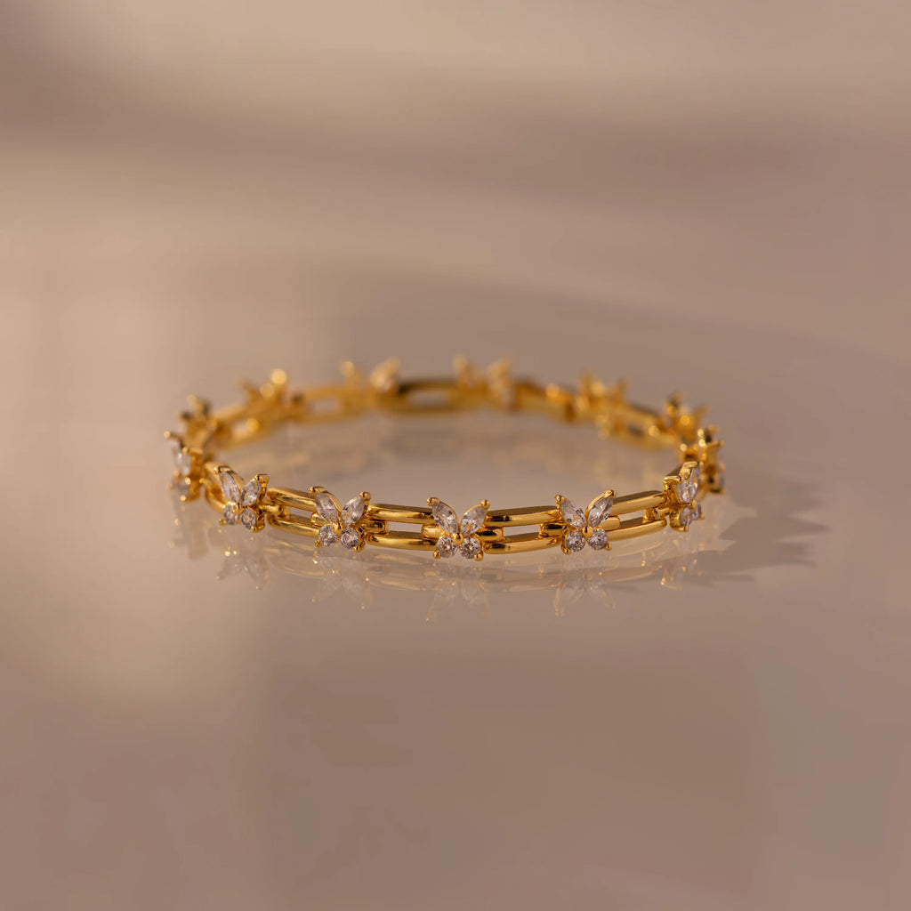 Diamond Butterflies Links Bracelet Silver 18K Gold Plated