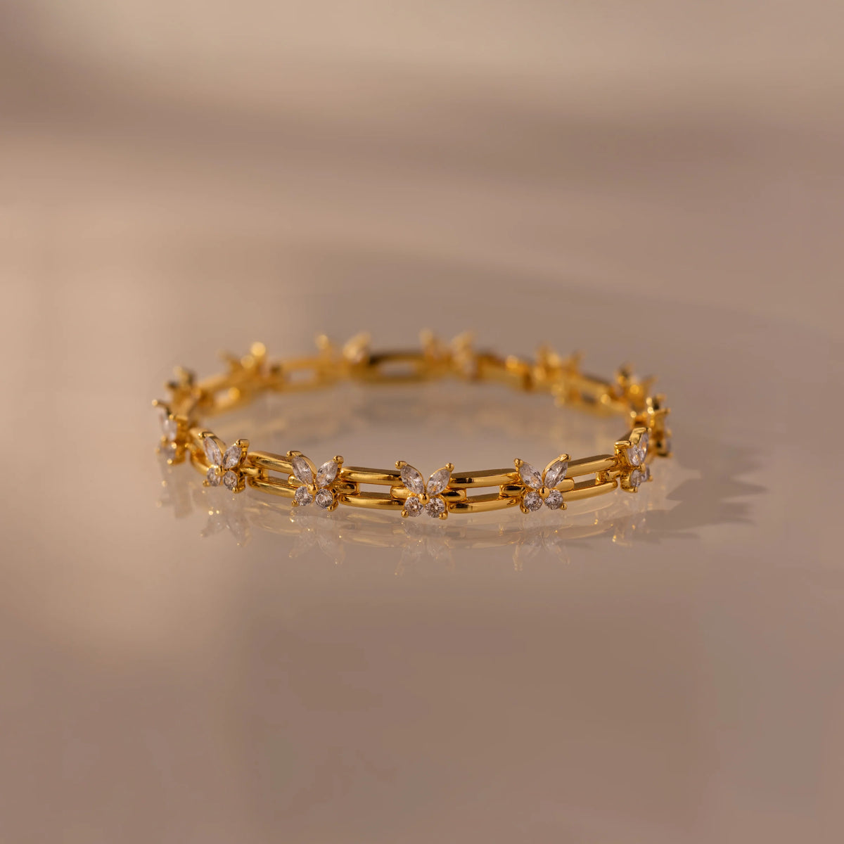 Diamond Butterflies Links Bracelet Silver 18K Gold Plated