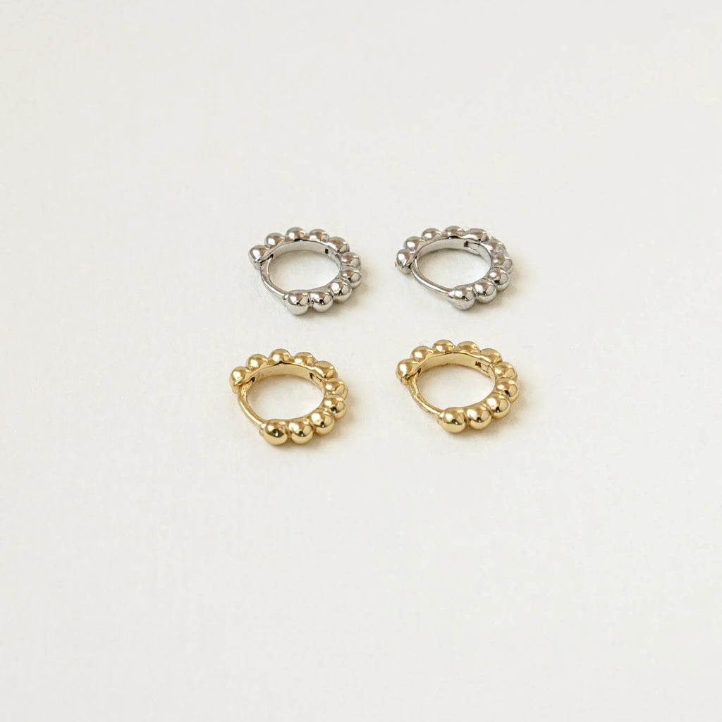 Dainty Sphere Beaded Huggies Silver 18K Gold Plated
