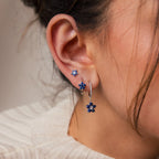Sapphire Flower Earrings Set  Silver 18K Gold Plated