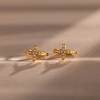 Diamond Cross Huggies Silver 18K Gold Plated