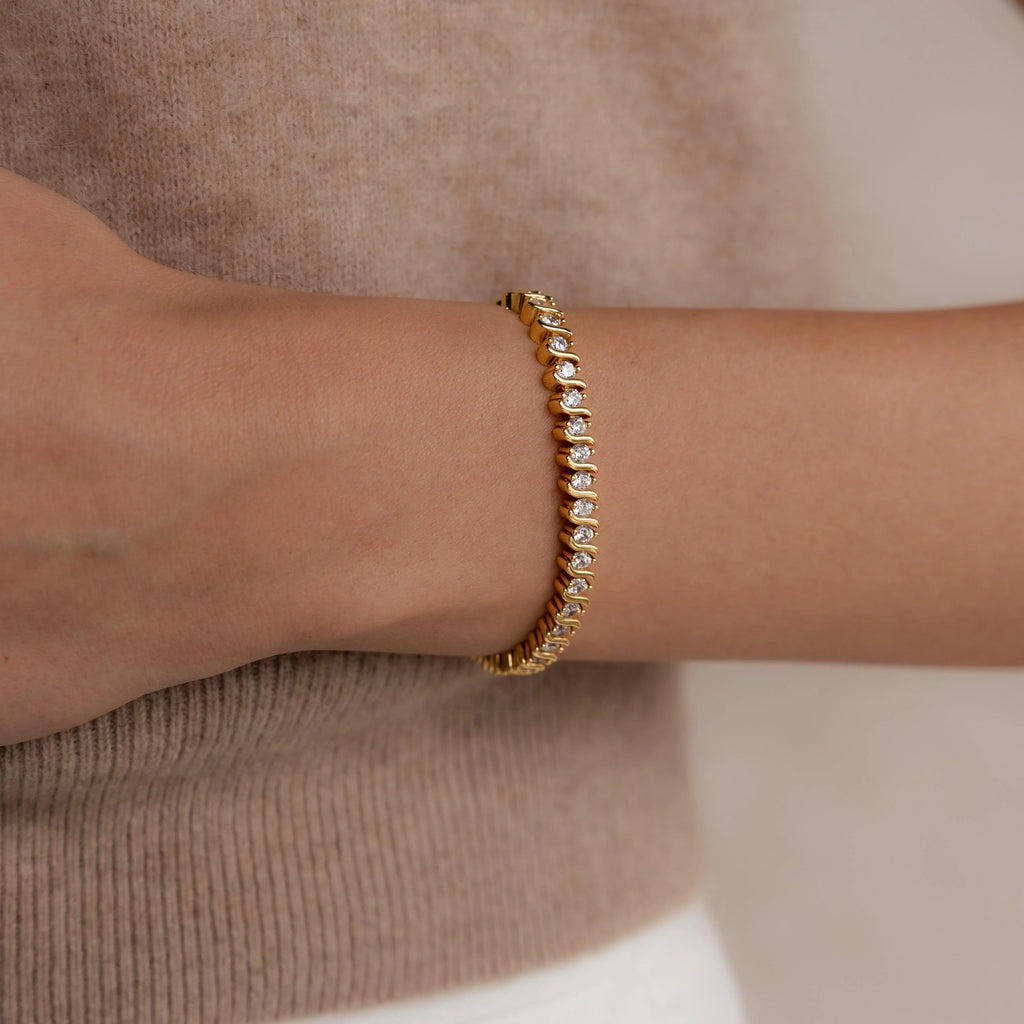 Diamond S-Link Tennis Bracelet Silver 18K Gold Plated