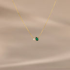 Teardrop Birthstone & Pearl Necklace Silver 18K Gold Plated