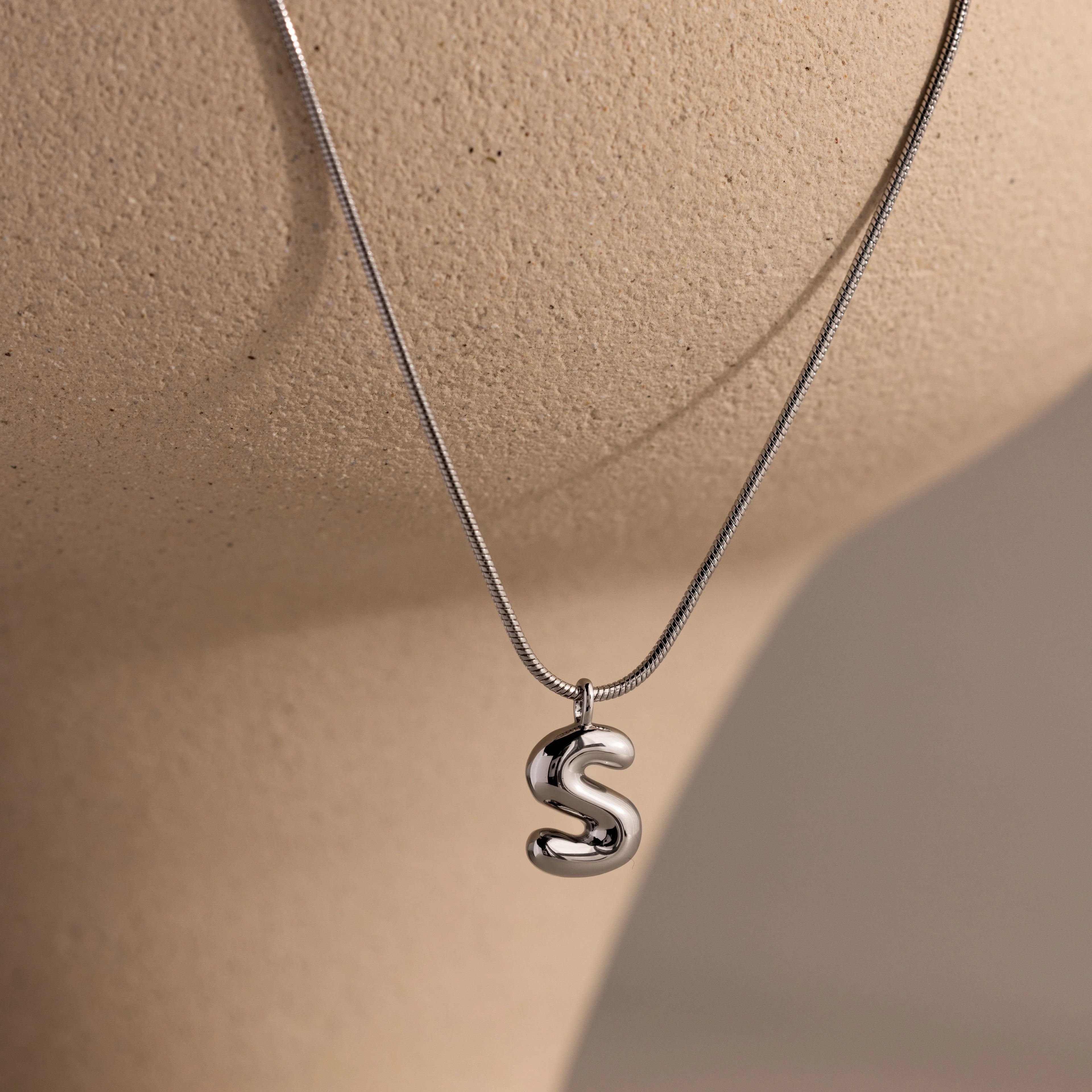 Bubble Letter Necklace Silver 18K Gold Plated