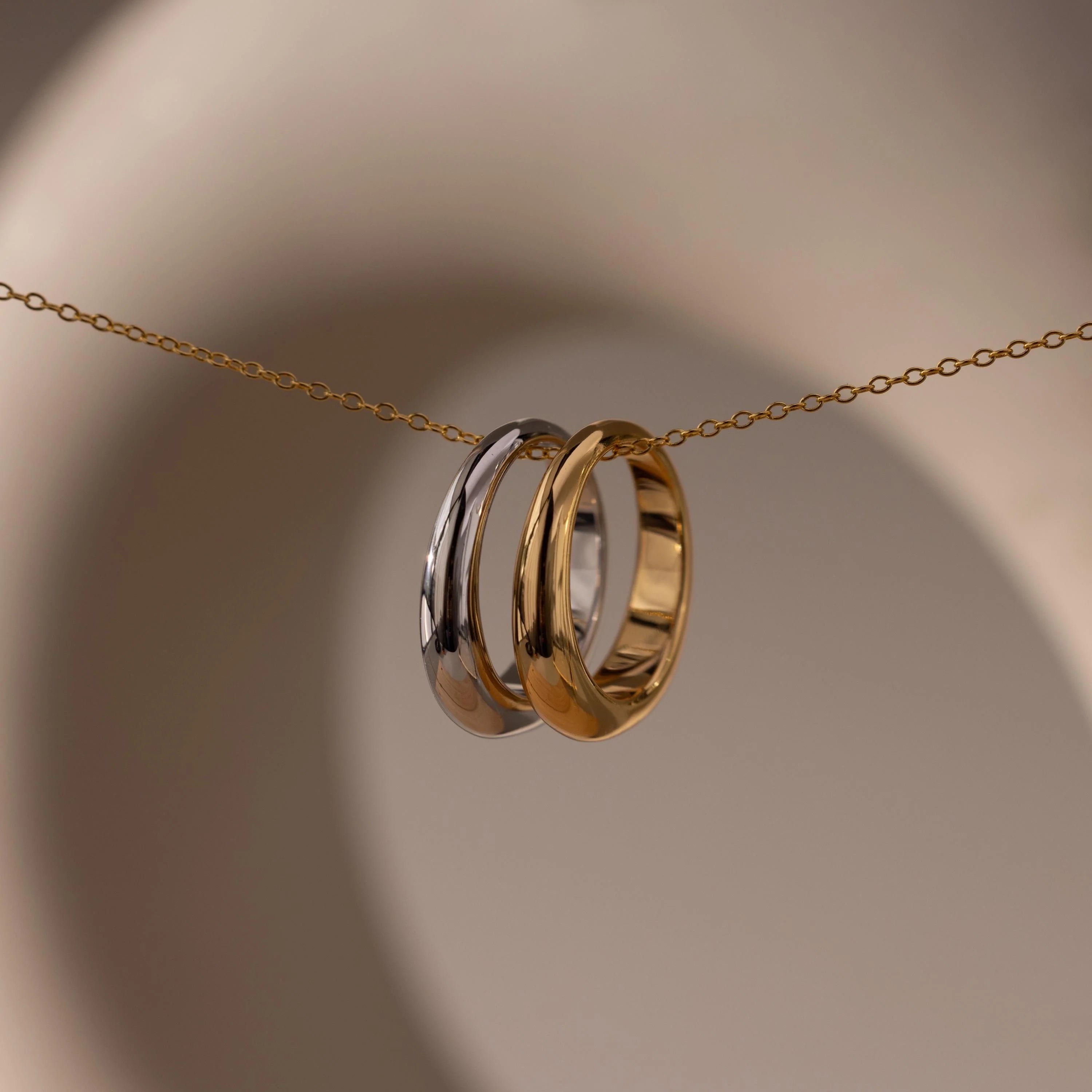 Mixed Metal Dome Ring Set Silver 18K Gold Plated
