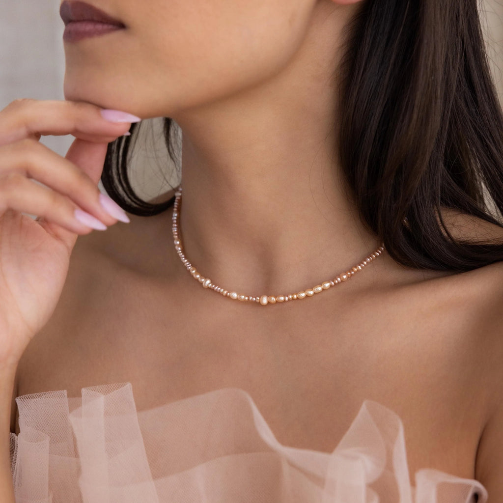 Blush Pearl Beaded Necklace Silver 18K Gold Plated