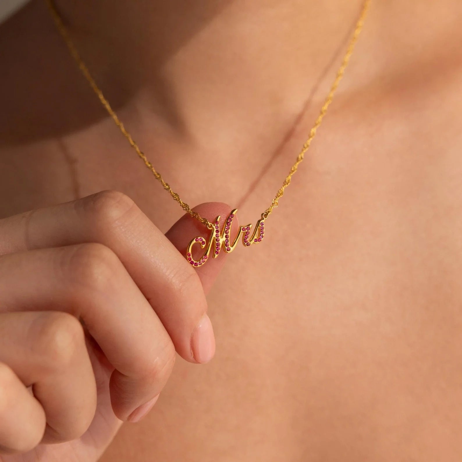 Elegant Birthstone Name Necklace Silver 18K Gold Plated