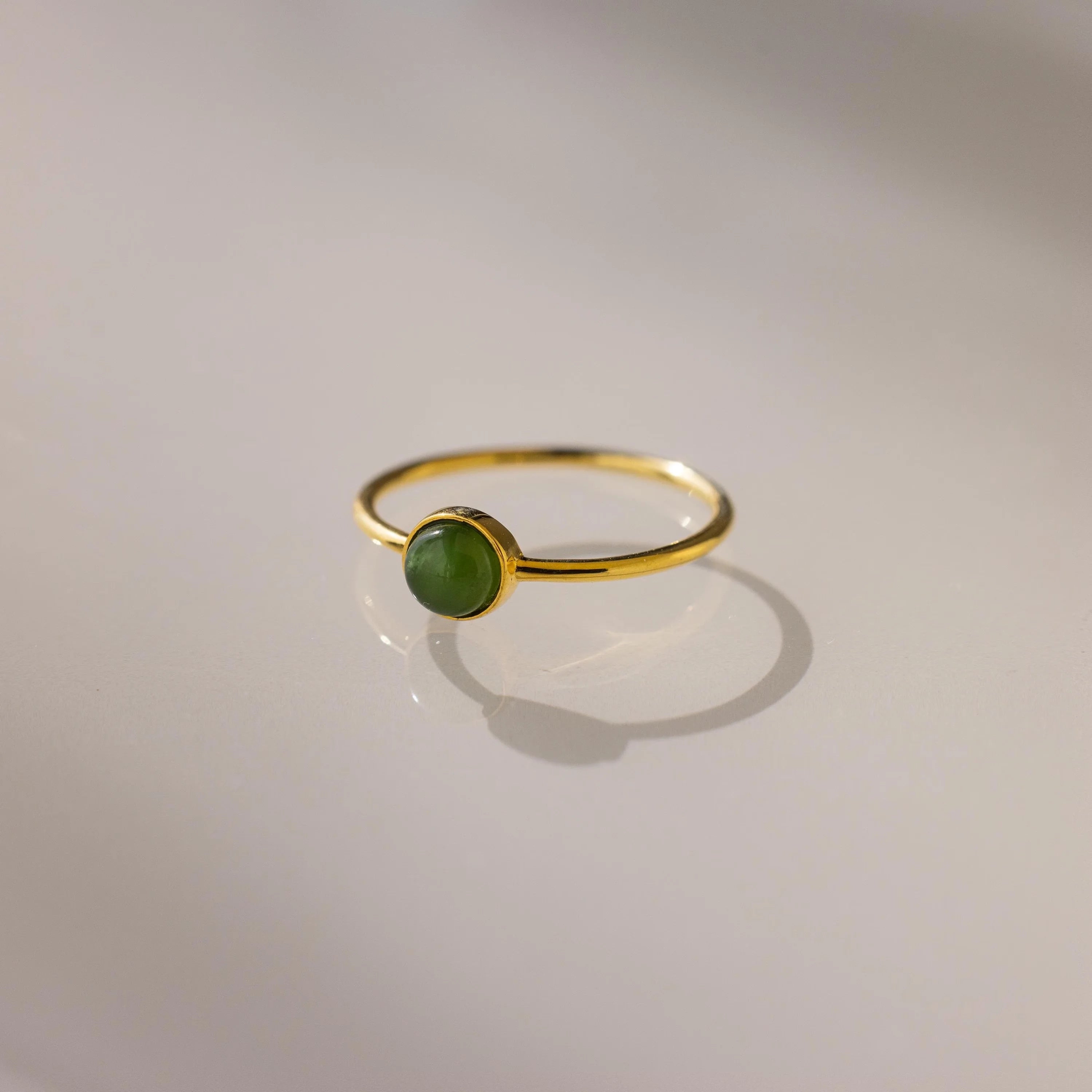 Round Jade Ring Silver 18K Gold Plated