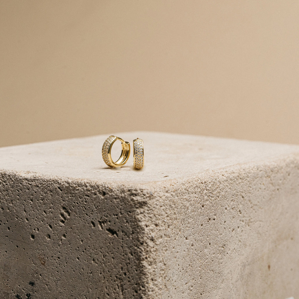 Pave Diamond Huggies Silver 18K Gold Plated