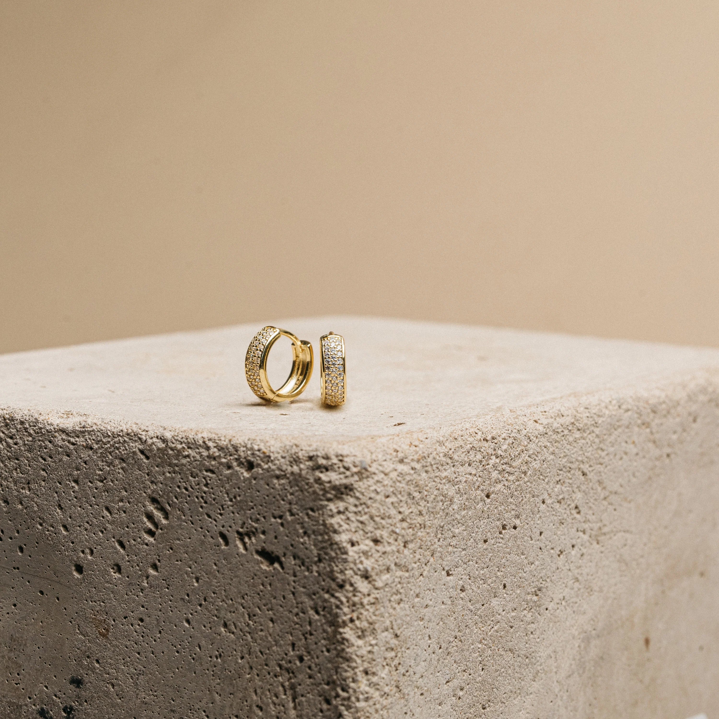 Pave Diamond Huggies Silver 18K Gold Plated