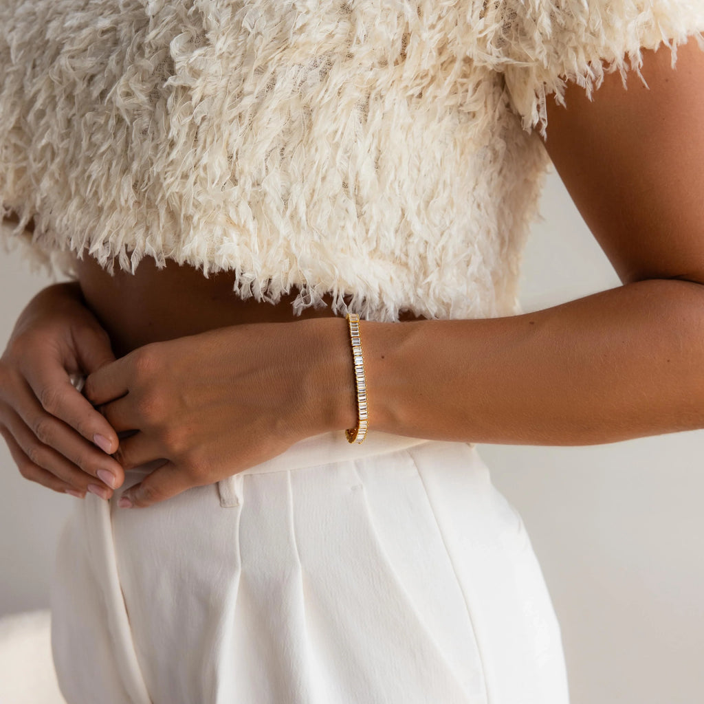 Vertical Baguette Tennis Bracelet Silver 18K Gold Plated