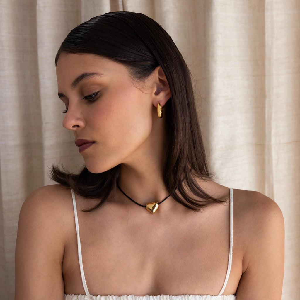 Chunky Puff Heart Necklace Silver 18K Gold Plated