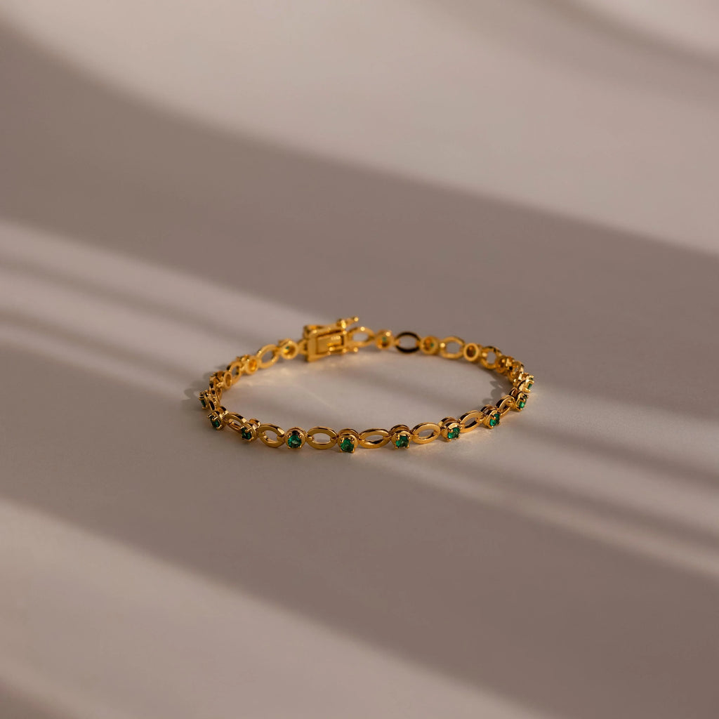 Emerald Chain Tennis Bracelet Silver 18K Gold Plated