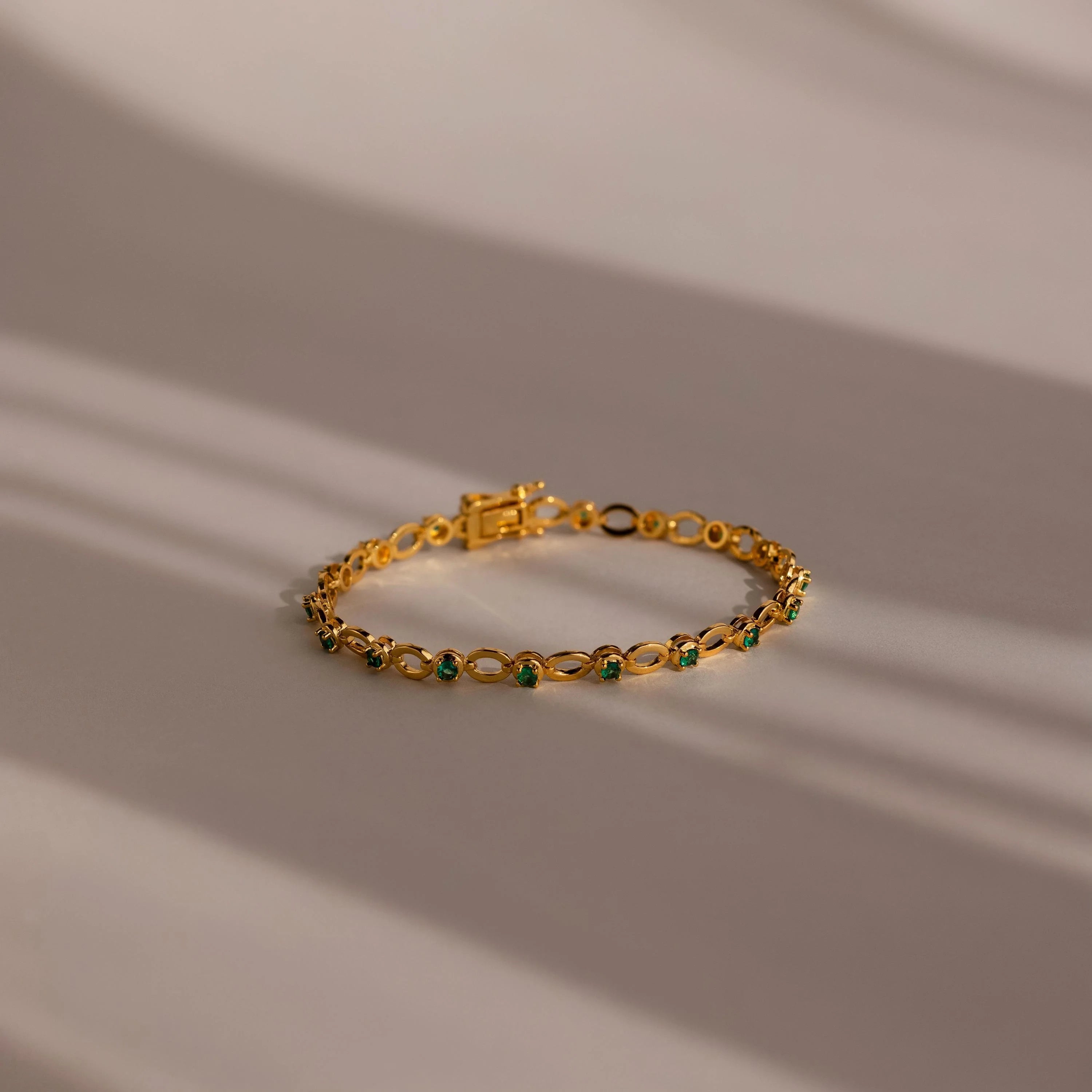 Emerald Chain Tennis Bracelet Silver 18K Gold Plated