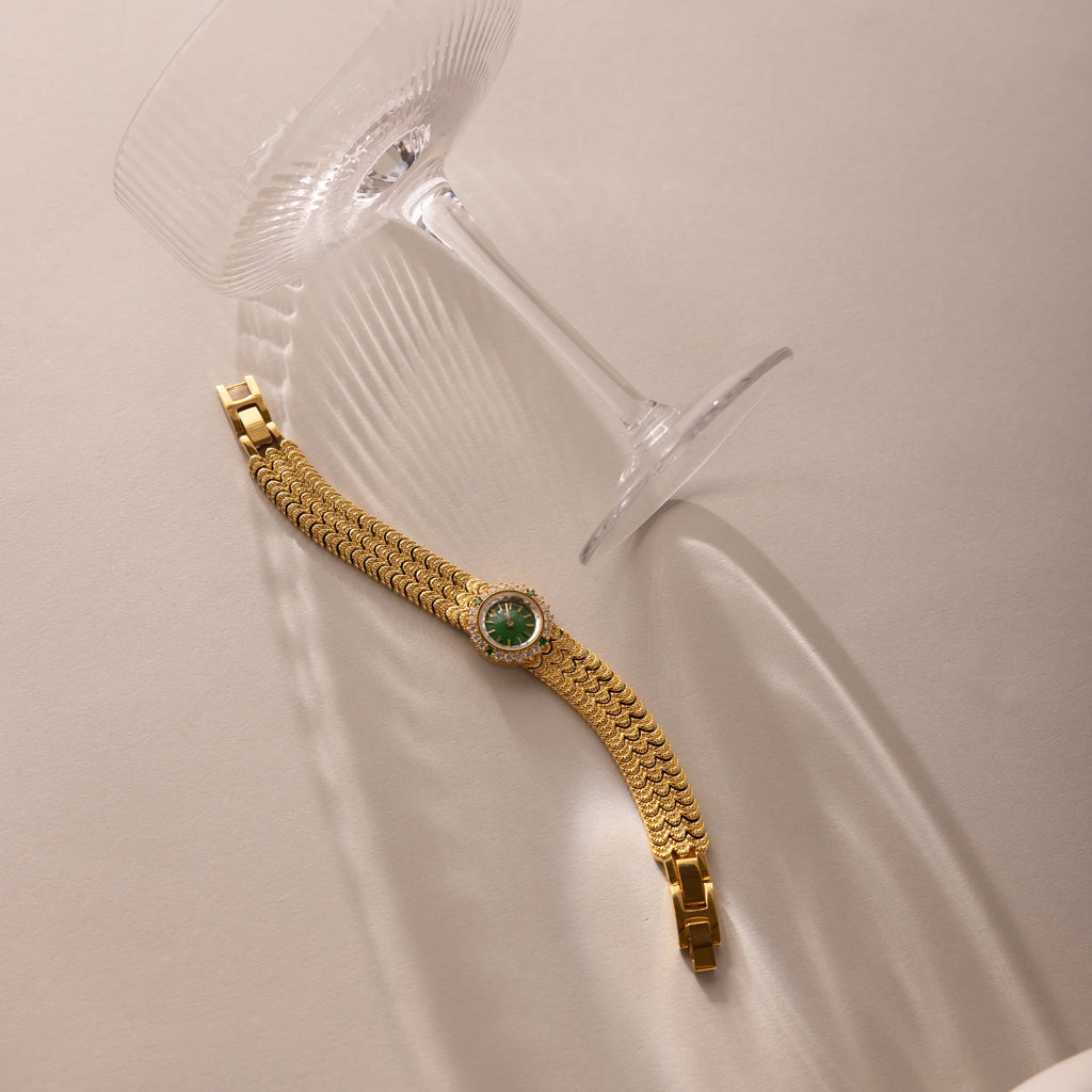 Emerald Scalloped Timepiece Silver 18K Gold Plated