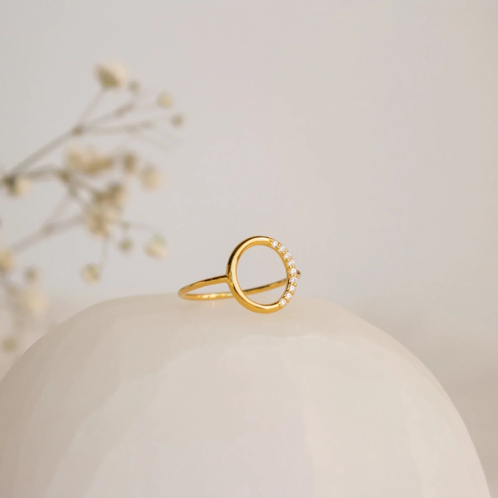Pave Diamonds Open Circle Ring Silver 18K Gold Plated