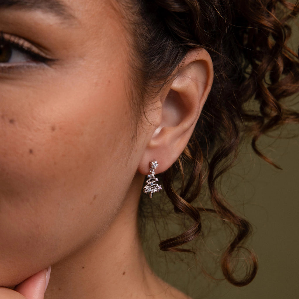 Diamond Christmas Tree Studs Silver 18K Gold Plated