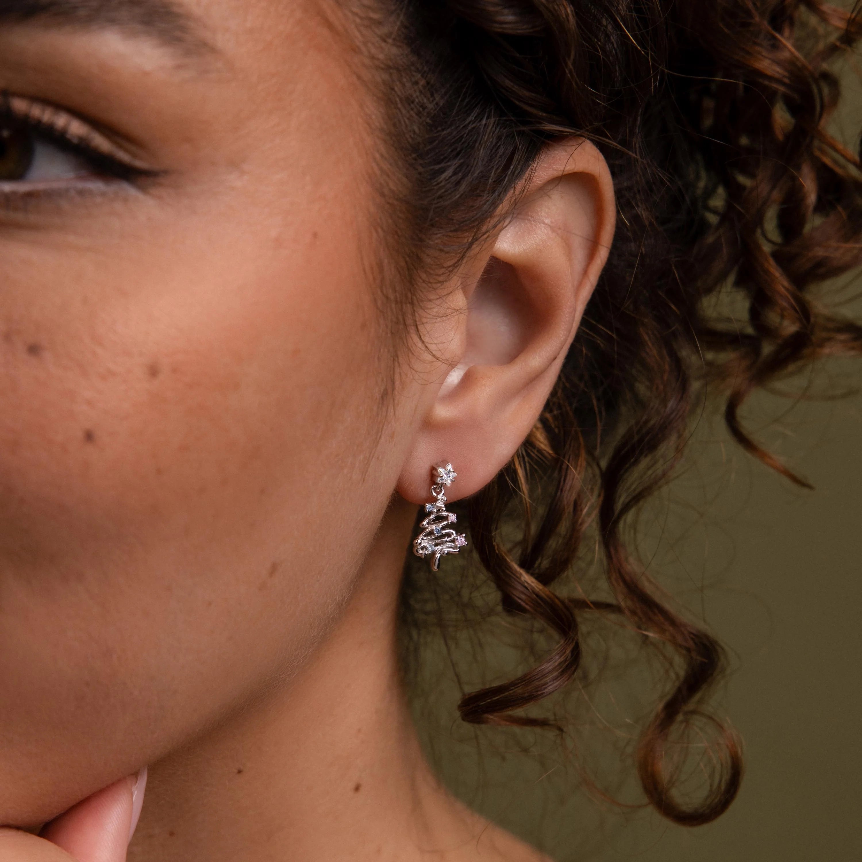 Diamond Christmas Tree Studs Silver 18K Gold Plated