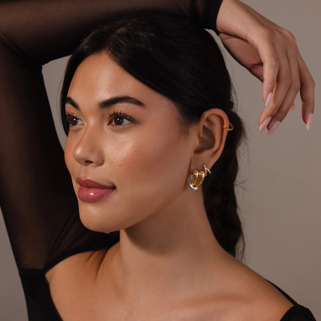 Laced Mixed Metal Huggies Silver 18K Gold Plated