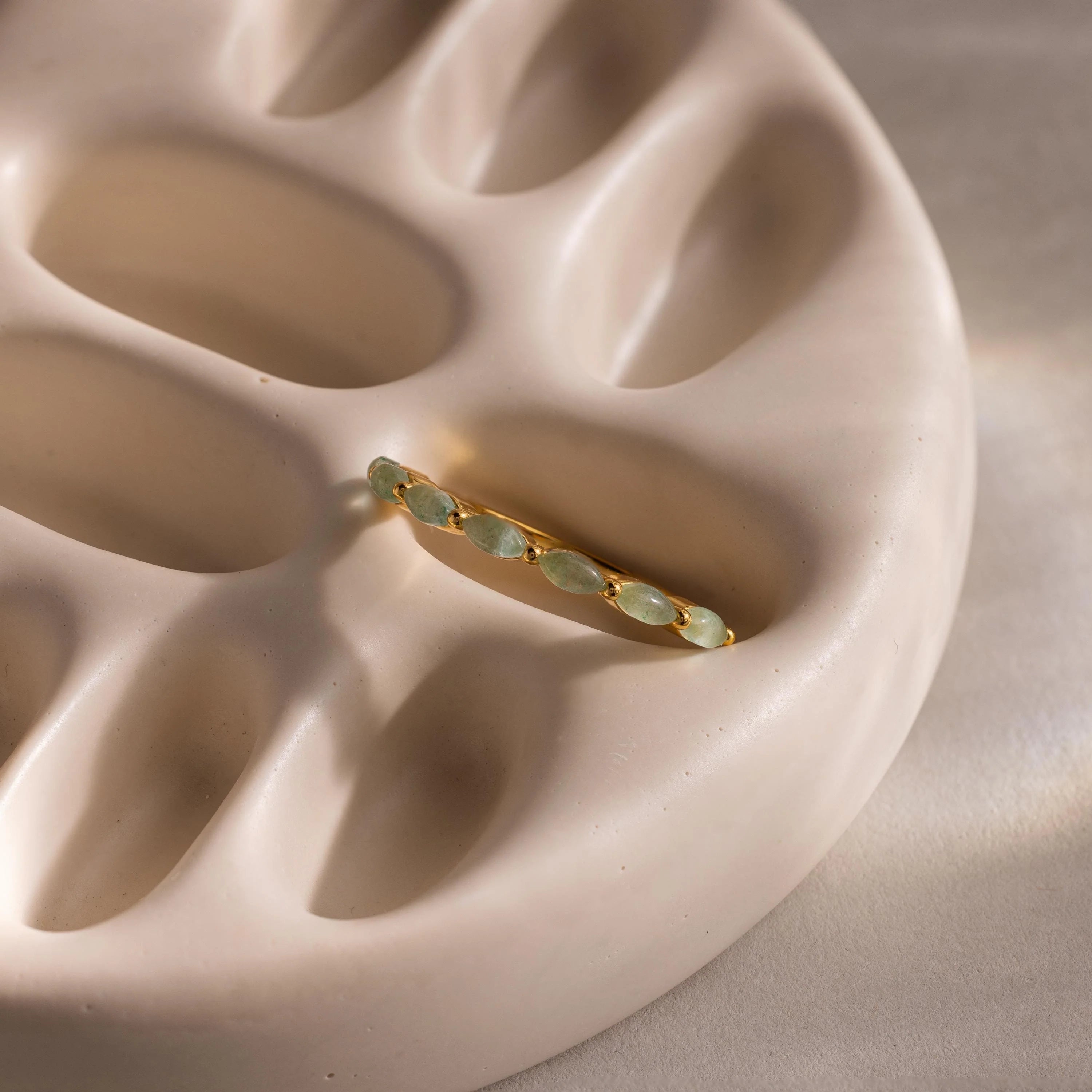 Marquise Jade Ring Silver 18K Gold Plated