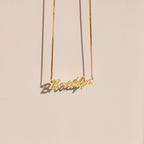 Casella Name Necklace in Box Chain  Silver 18K Gold Plated