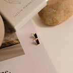 Rectangle Black Onyx Studs Silver 18K Gold Plated