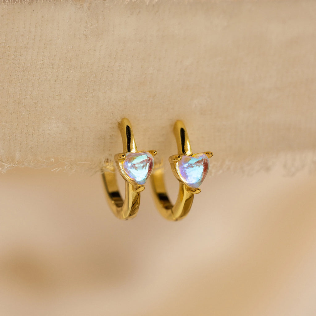 Moonstone Heart Huggies Silver 18K Gold Plated