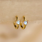 Moonstone Heart Huggies Silver 18K Gold Plated