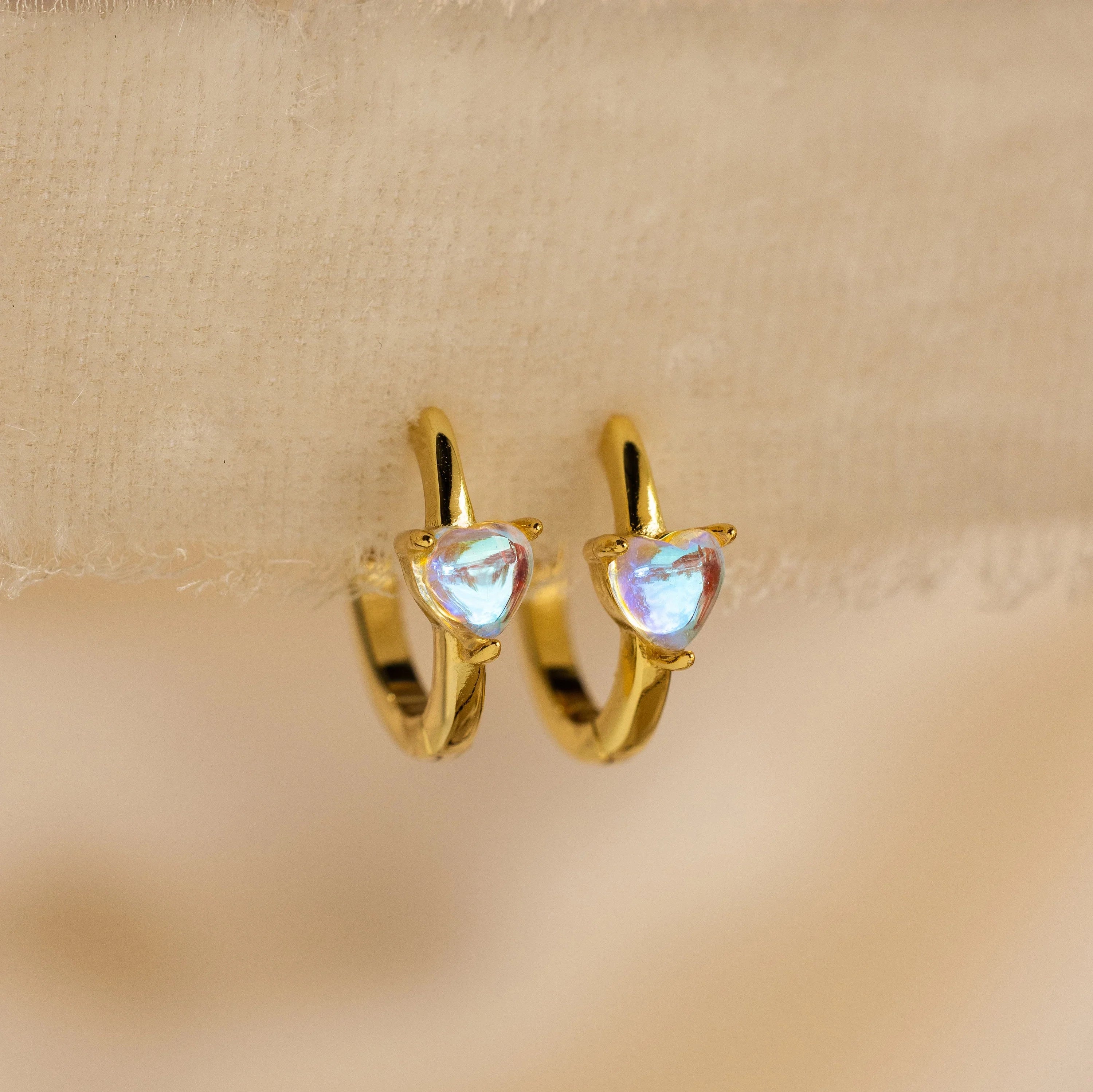 Moonstone Heart Huggies Silver 18K Gold Plated