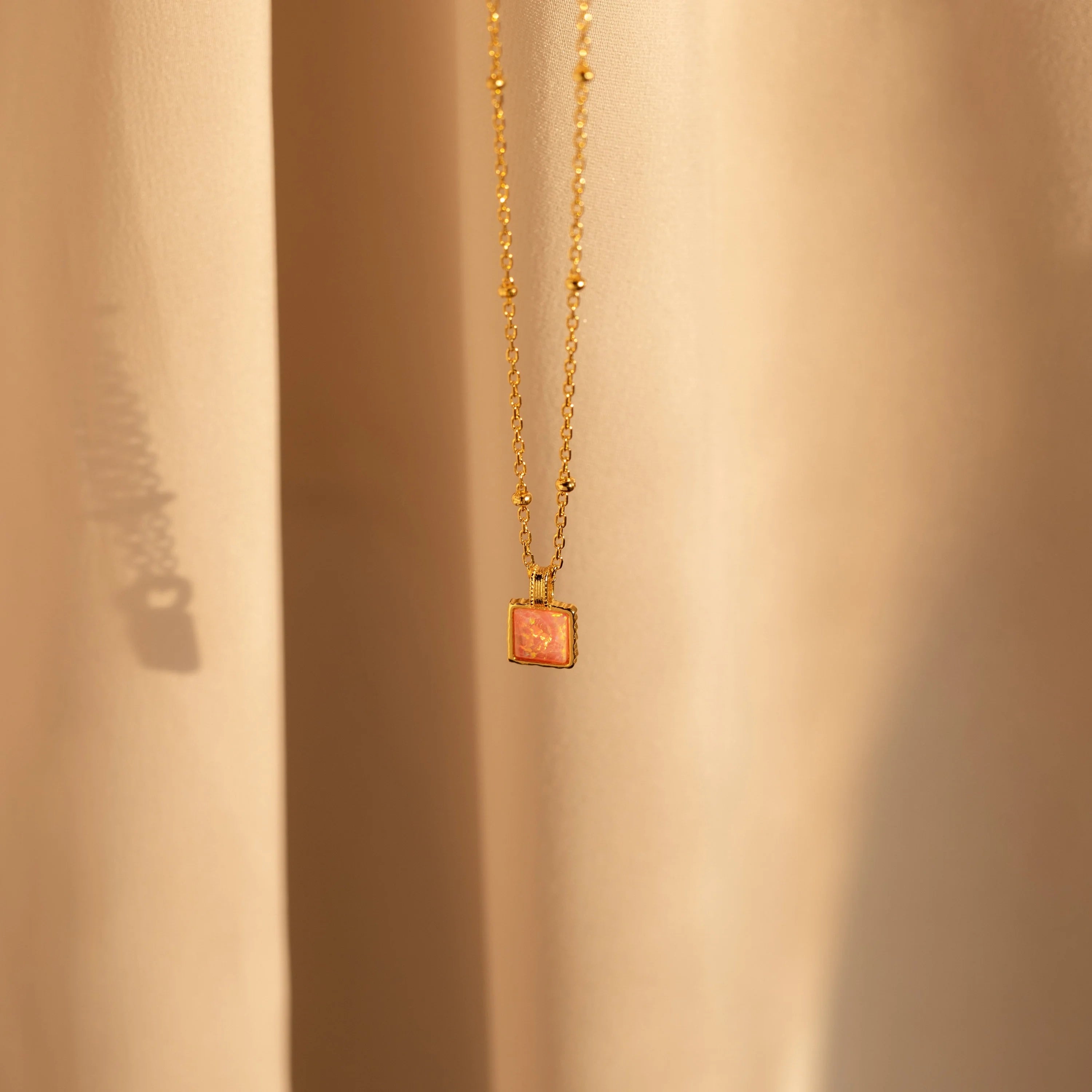 Pink Opal Pendant Necklace Silver 18K Gold Plated