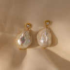 Diamond Baroque Pearl Studs Silver 18K Gold Plated