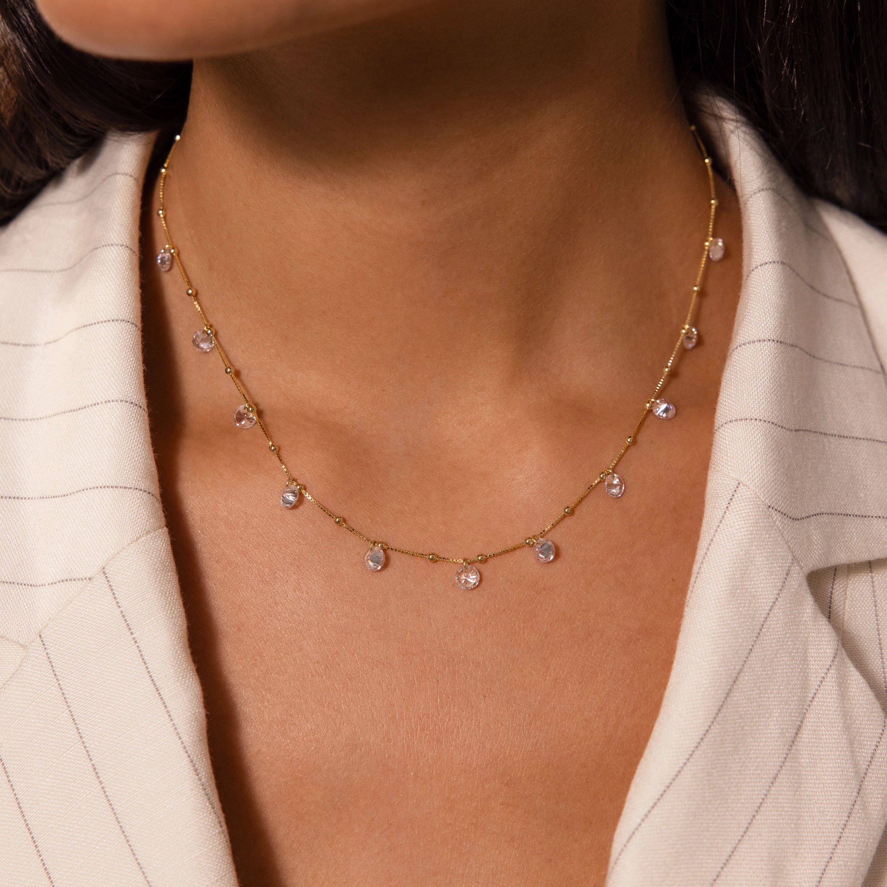 Satellite Diamond Necklace Silver 18K Gold Plated