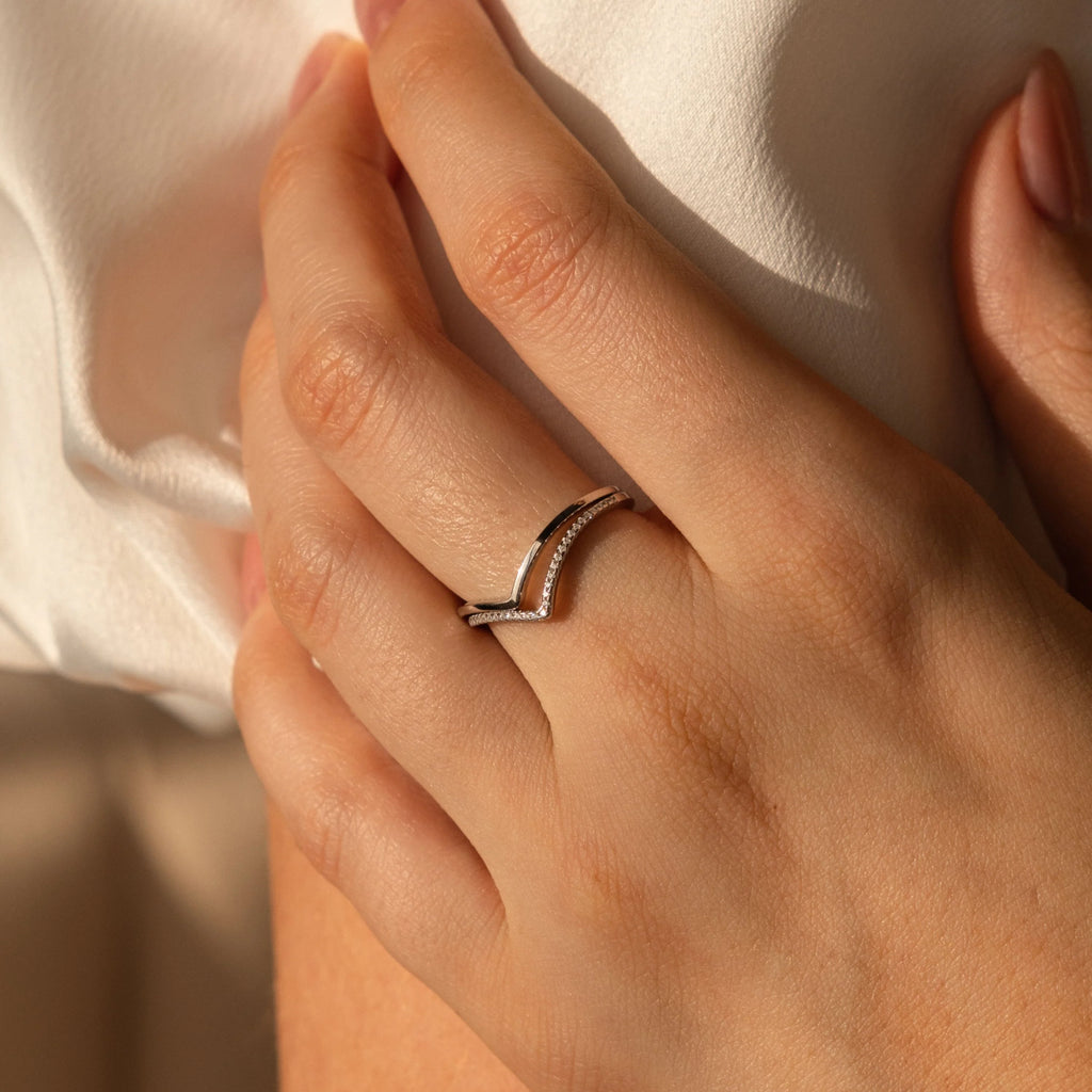 Pave Curve Stacking Set Silver 18K Gold Plated