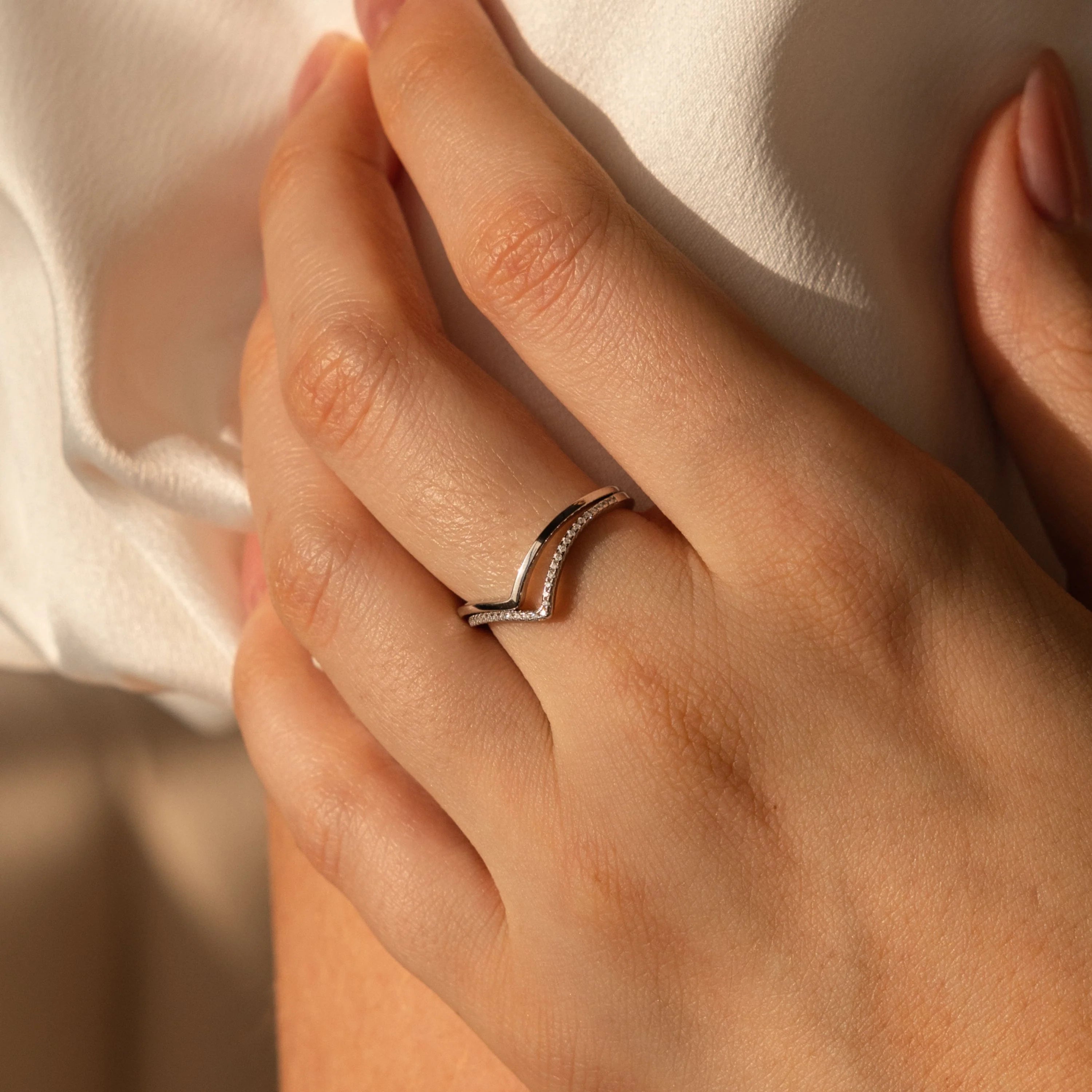 Pave Curve Stacking Set Silver 18K Gold Plated