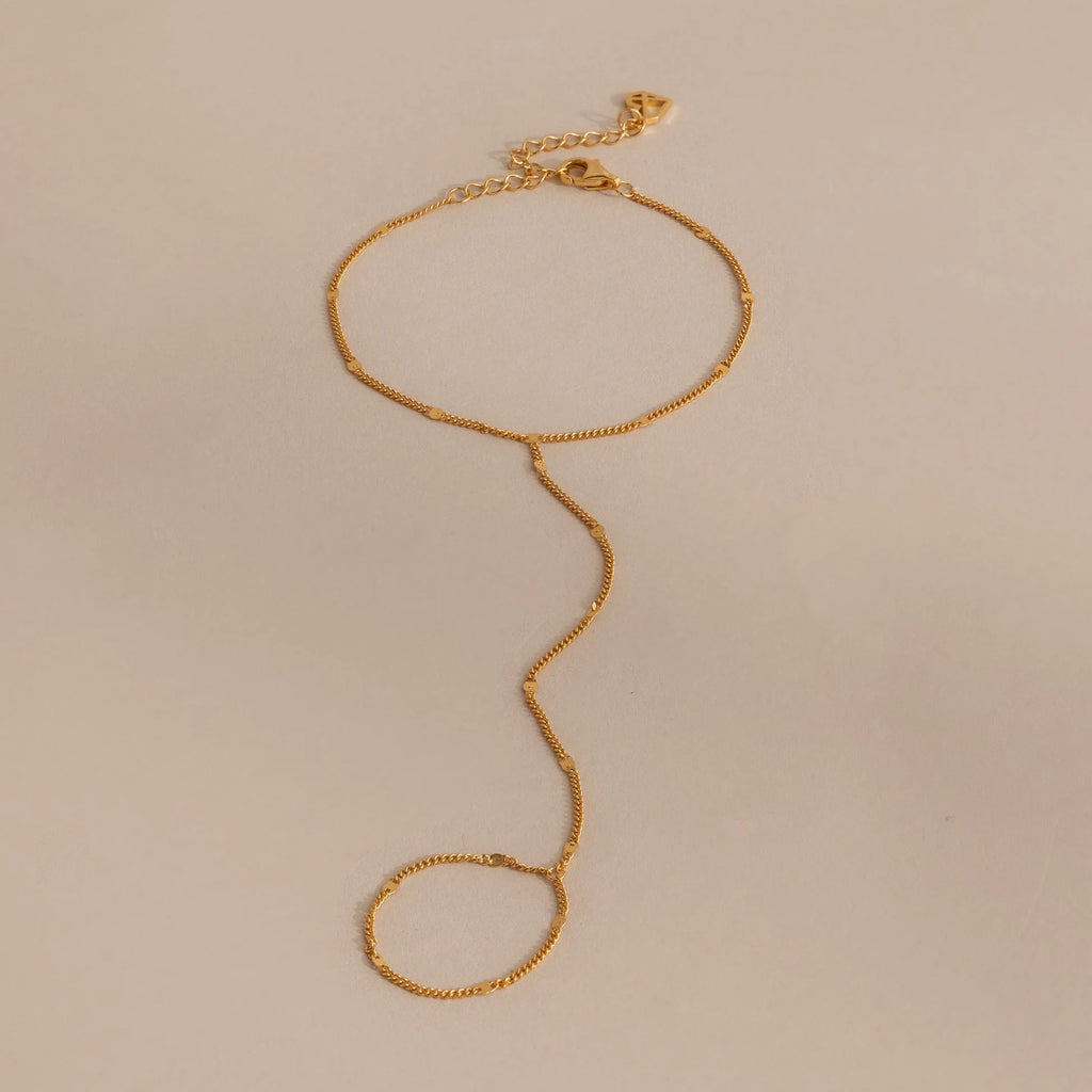Star Curb Hand Chain Bracelet Silver 18K Gold Plated
