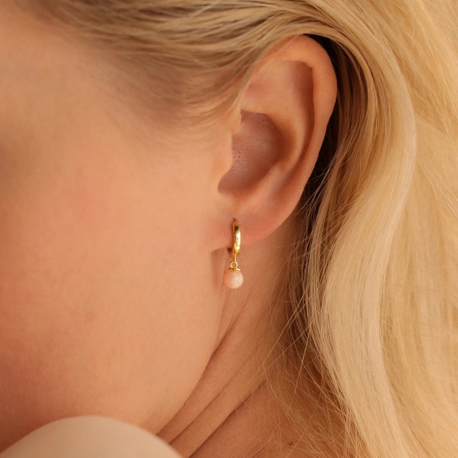 Pink Opal Drop Huggies Silver 18K Gold Plated