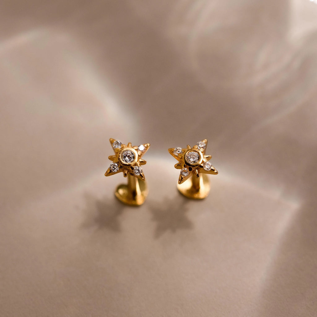 Starburst Flat Back Studs Silver 18K Gold Plated