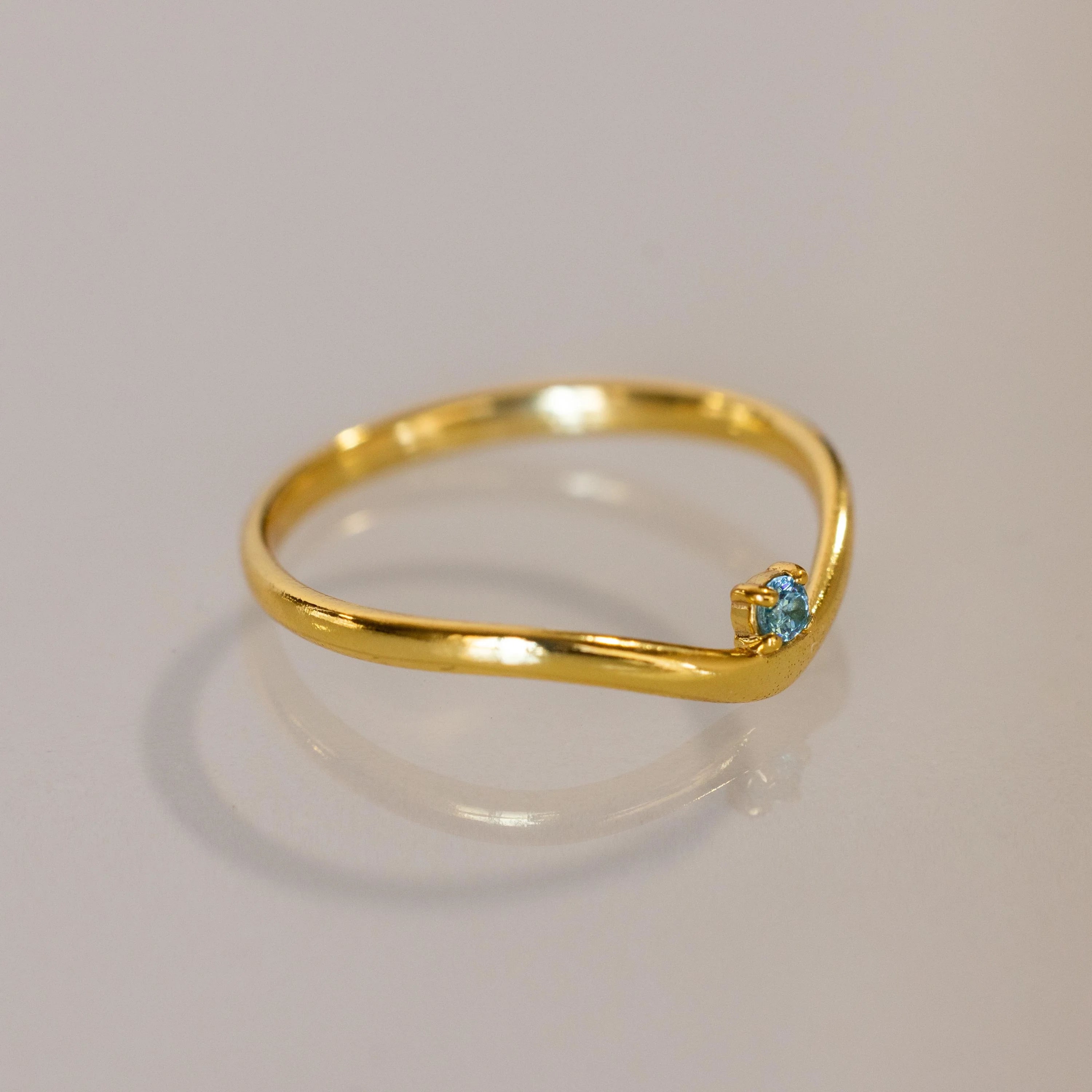 Topaz Drop Curve Ring Silver 18K Gold Plated
