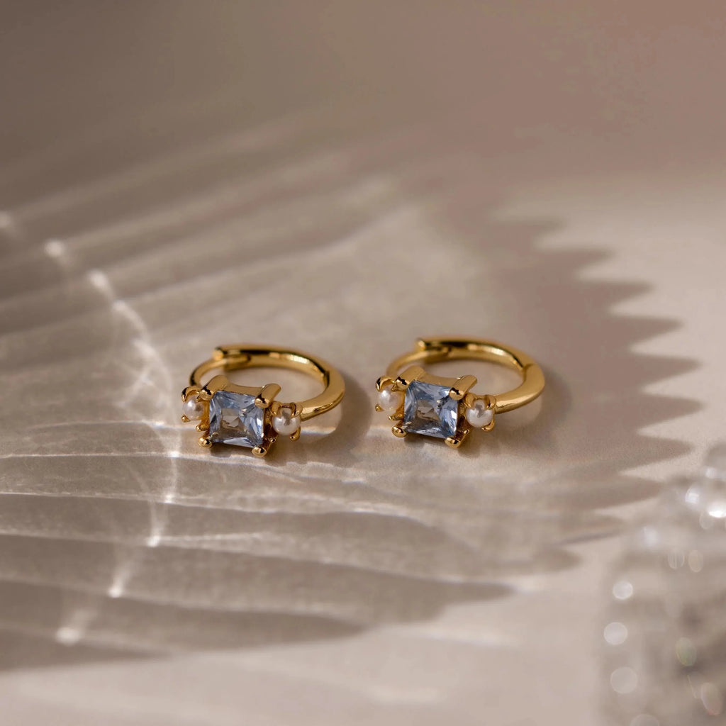 Aquamarine Pearl Huggies Silver 18K Gold Plated
