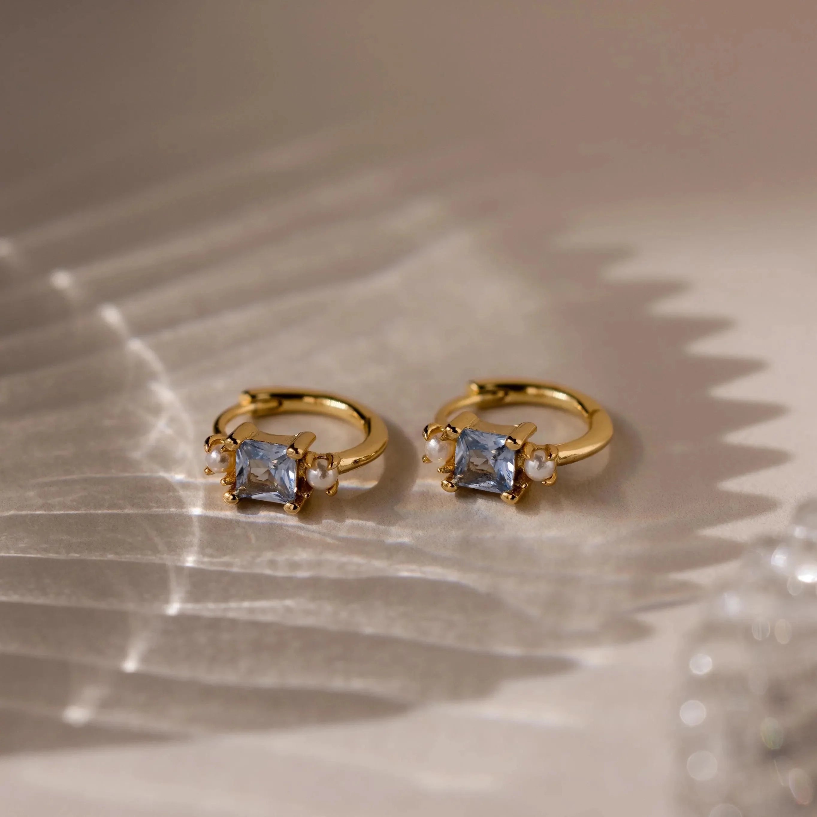 Aquamarine Pearl Huggies Silver 18K Gold Plated