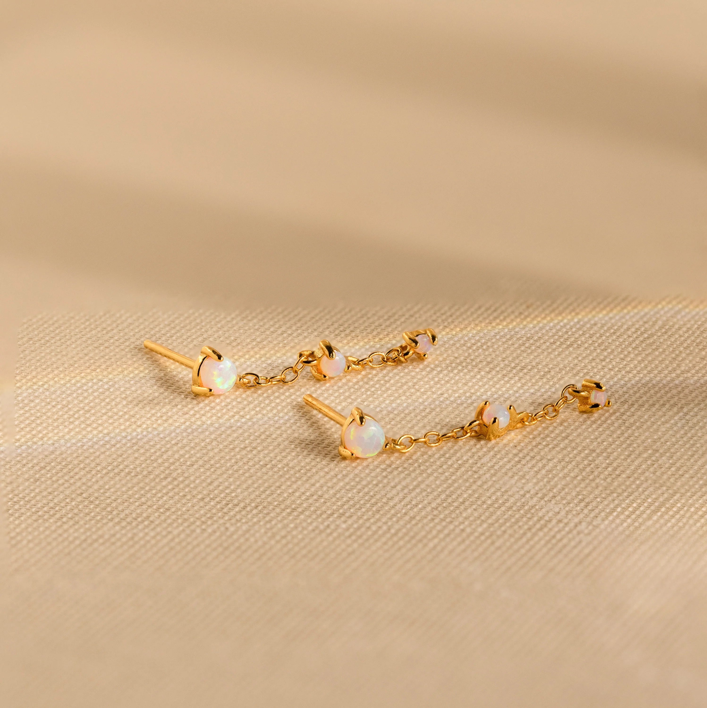 Opal Chain Drop Earrings Silver 18K Gold Plated