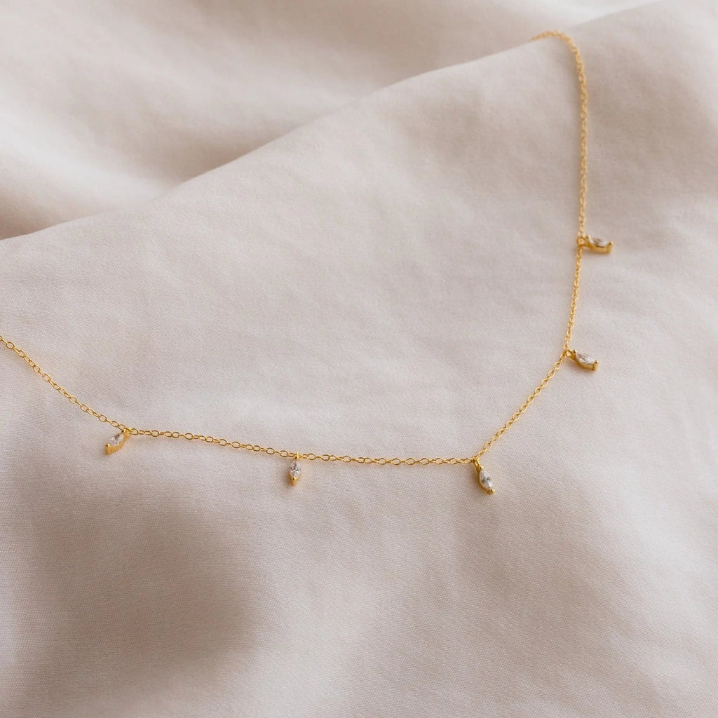 Marquise Station Necklace Silver 18K Gold Plated