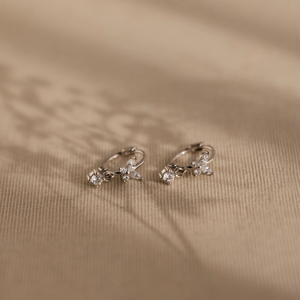 Diamond Butterfly Drop Huggies Silver 18K Gold Plated