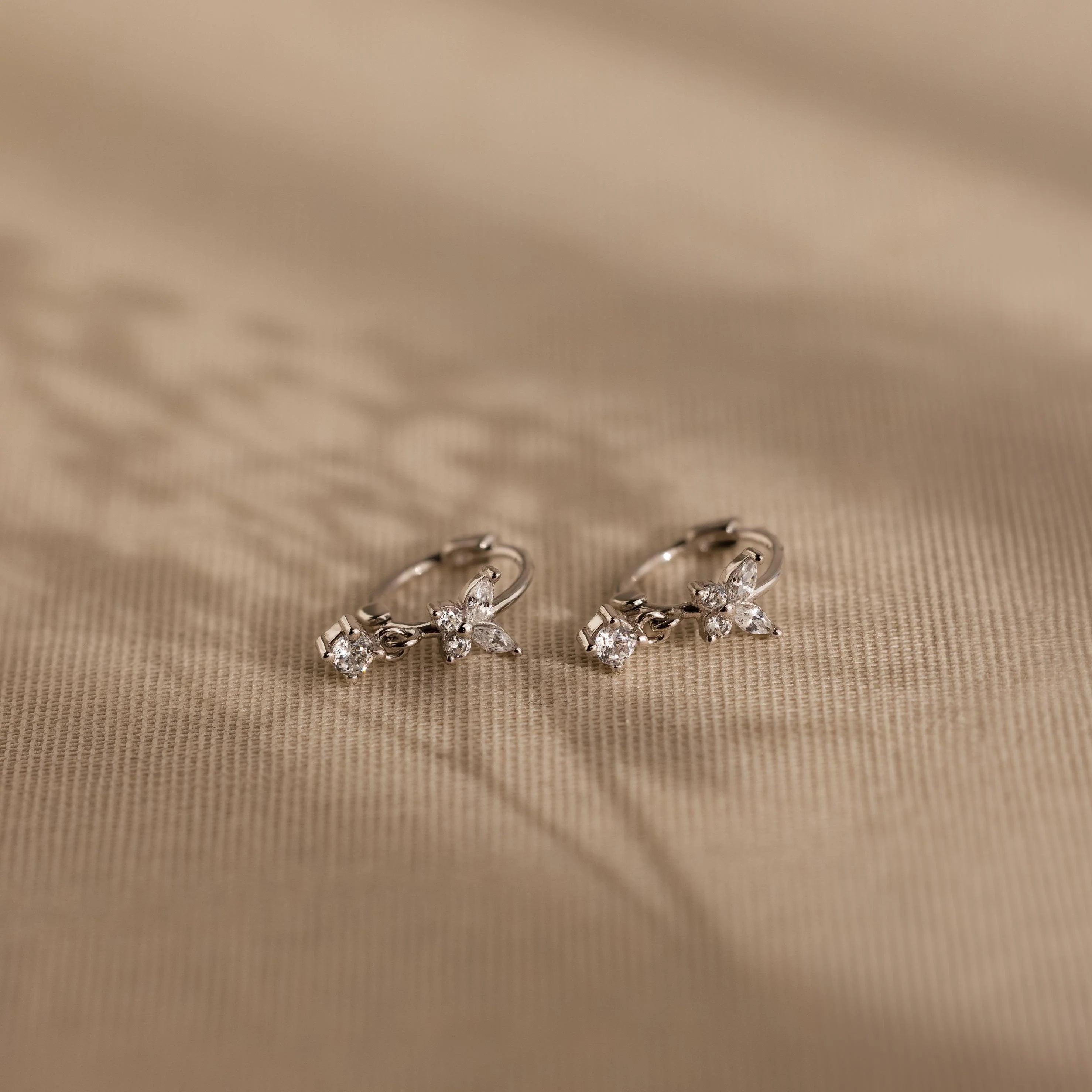 Diamond Butterfly Drop Huggies Silver 18K Gold Plated
