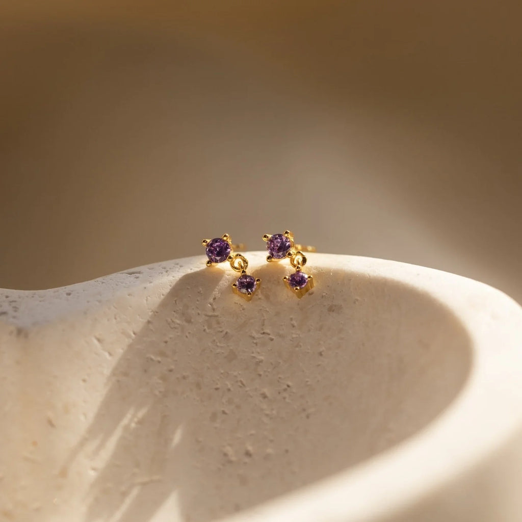 Birthstone Drop Studs  Silver 18K Gold Plated