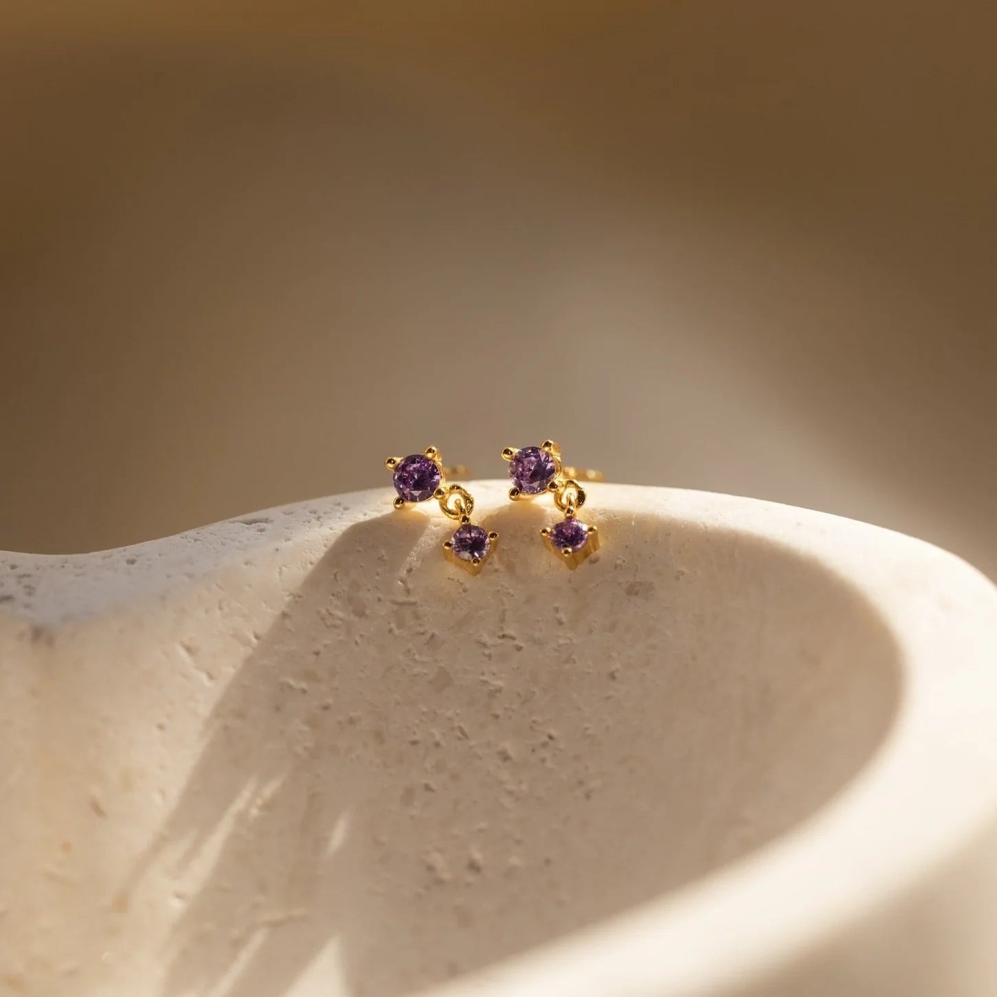 Birthstone Drop Studs  Silver 18K Gold Plated