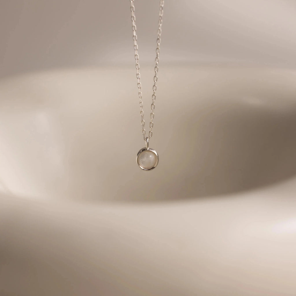 Moonstone Charm Necklace Silver 18K Gold Plated
